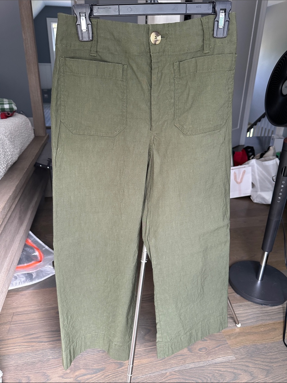Maeve Olive Green Cropped Wide-Leg Colette Pants from Anthropologie